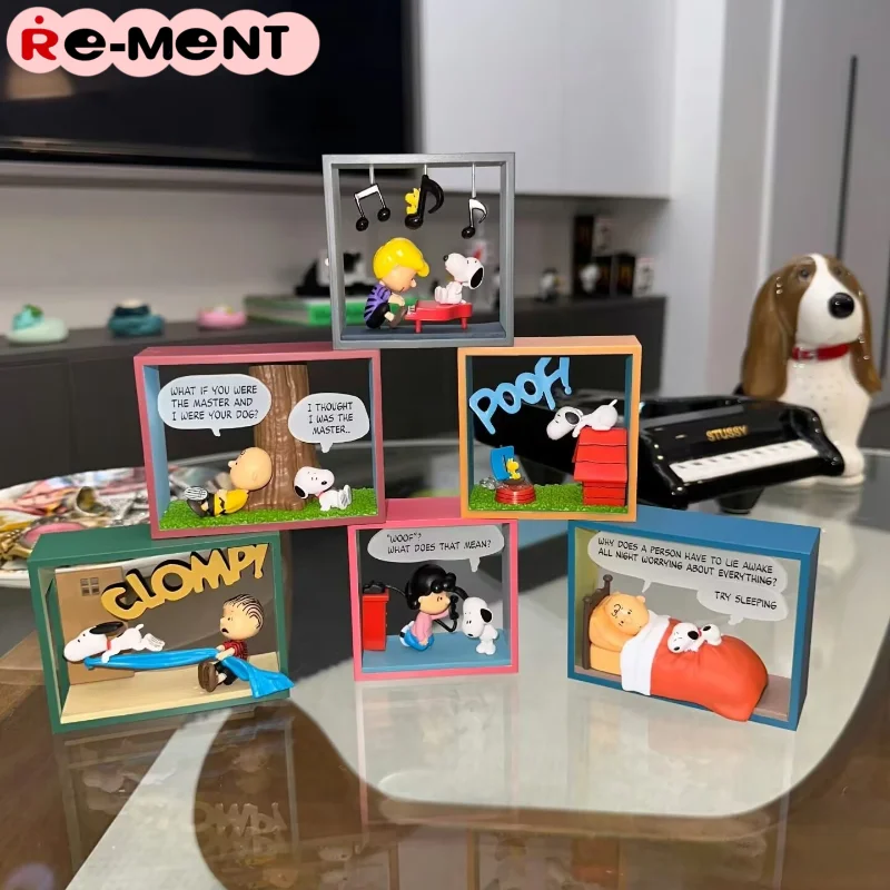 

Genuine Re-Ment Snoopy Comic Cube Collection Happy Hour Ornament Miniature Dolls Blind Box Anime Action Figure Pvc Toys Kid Gift