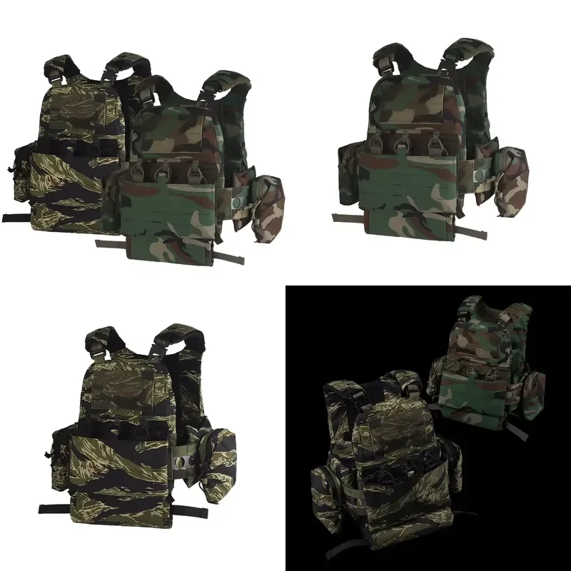 Tactical Molle Vest V5 PC  Set Modular Body Armor With Triple Mag Pouch Side Pockets For Airsoft Training