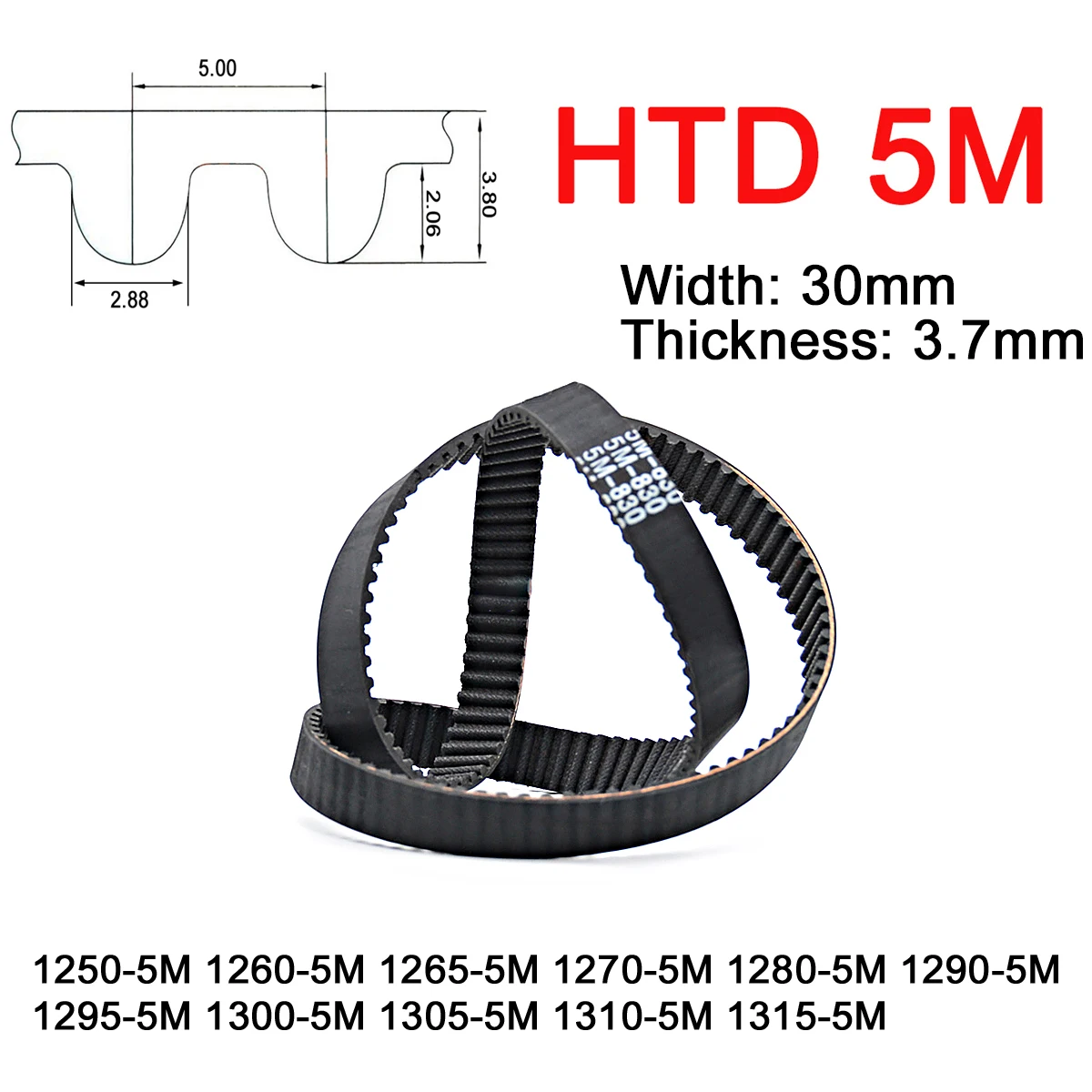 

1Pc Width 30mm 5M Rubber Arc Tooth Timing Belt Pitch Length 1250 1260 1265 1270 1280 1290 1295 1300 1305 1310 1315mm Drive Belts