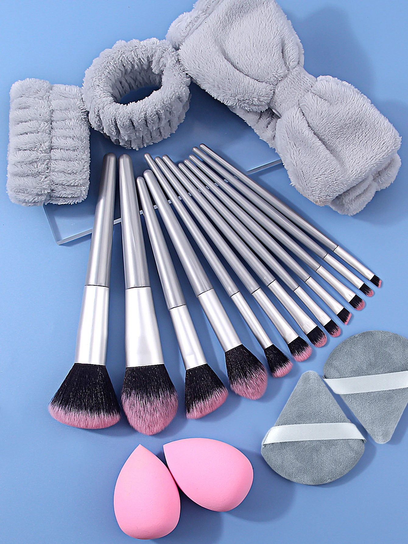 プロのメイクアップブラシセット,防水ヘッドバンドとリストバンド,パウダーパフ収納バッグを含む12のメイクアップツール,ハイエンド,20個