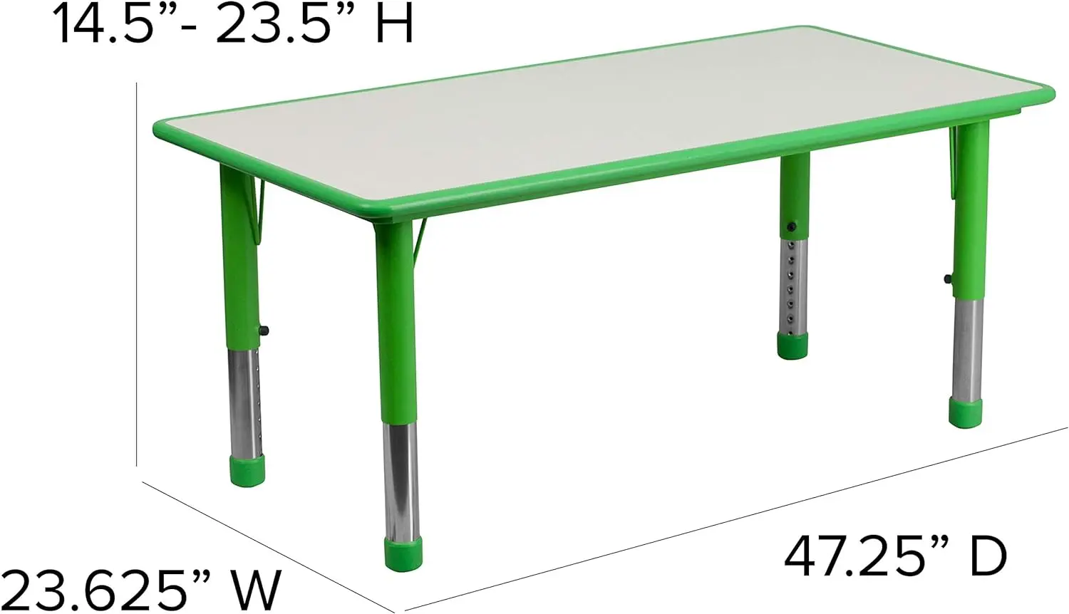 Adjustable Classroom Activity Table for School and Home, Rectangular Plastic Activity Table for Kids, Green/Gray