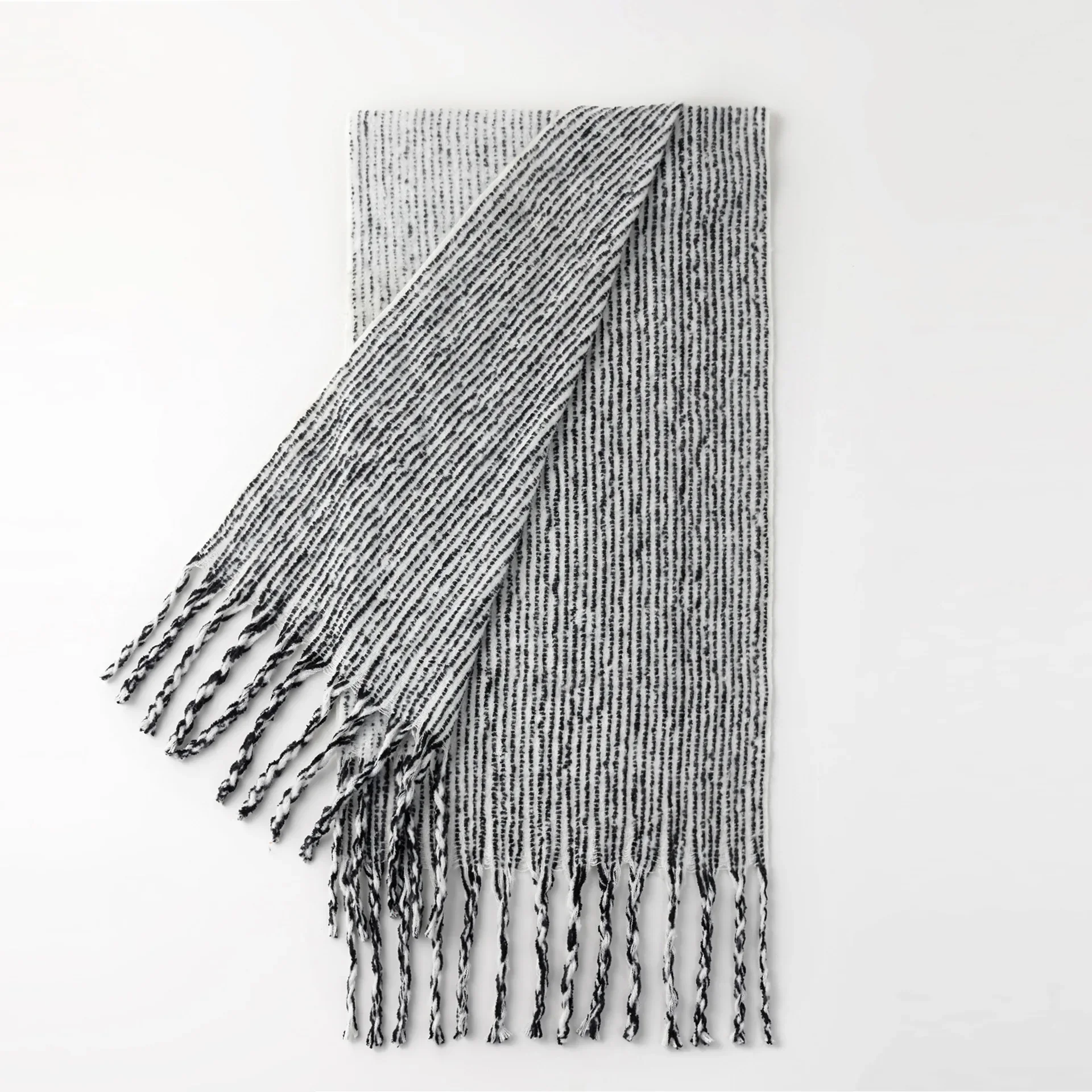 Thick Faux Cashmere Striped Tassel Scarf for Students Couples Winter Warm Neck Wrap Accessory