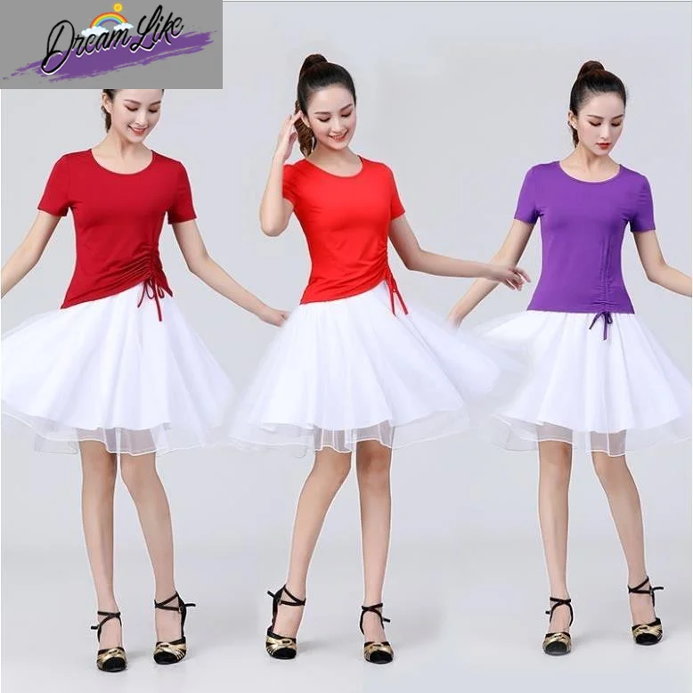 

Summer New ort Sve ort Skirt Set Fitn Dance Costume Net Skirt Women's Square Dance Clothing up Student Activities