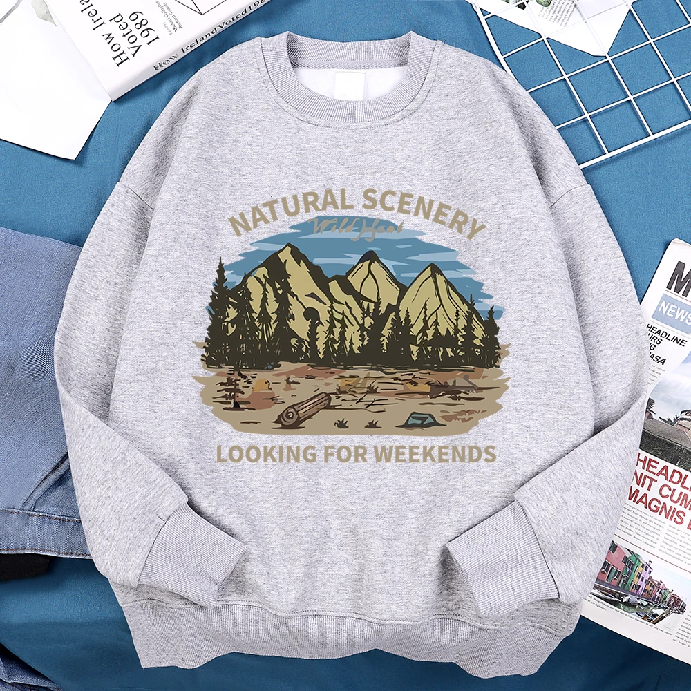 Natural Scenery Looking For Weekends Menswear Hip Hop Loose Pullover Comics Fleece Sweatshirt Autumn Loose Hoodie Crewneck Hoody