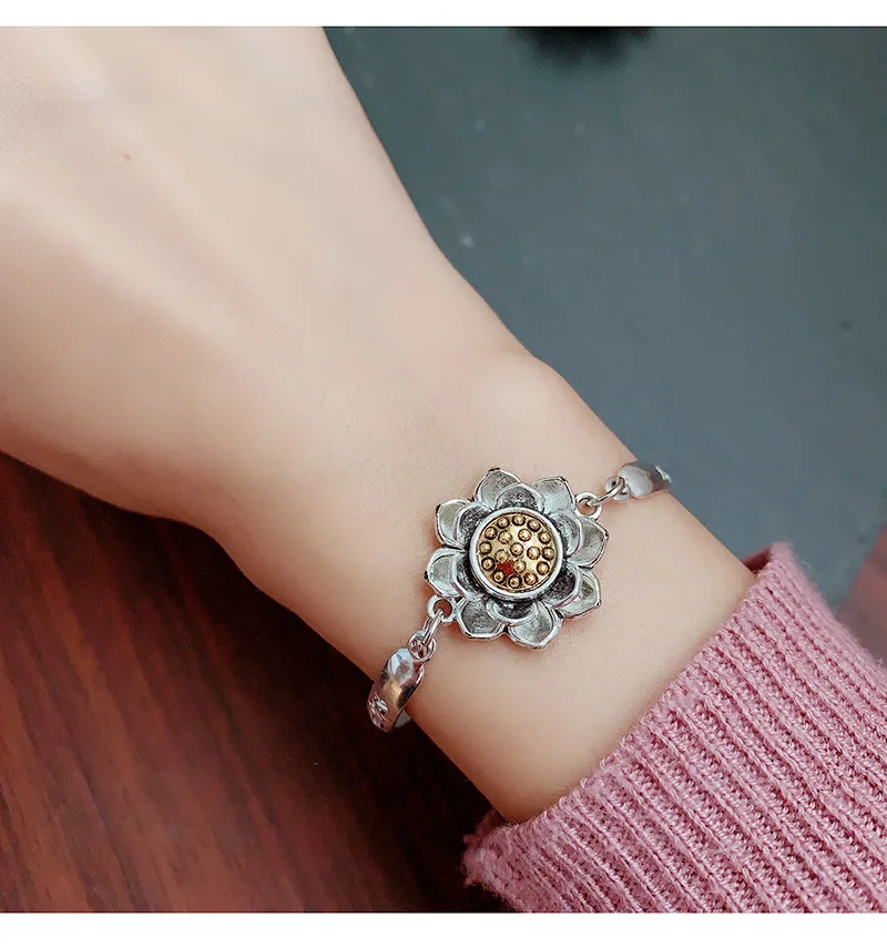 Lotus Six-Character Mantra Bracelet Women's Man's Woven Rotating Lotus Hand String Blessing Meditation Jewelry Good Luck Amulet
