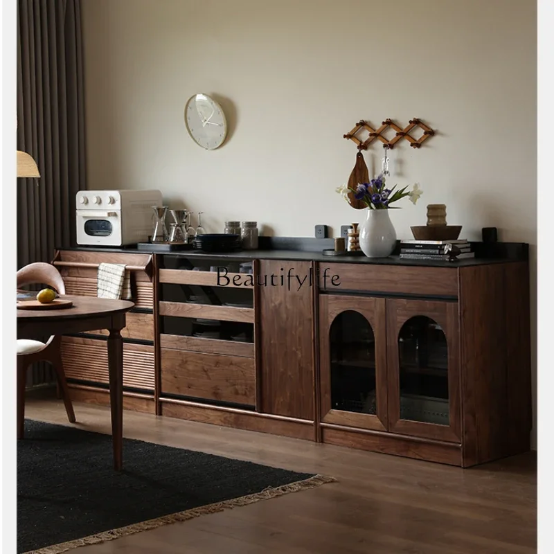 

FG11North American Black Walnut Sideboard Vintage Restaurant Solid Wood Stone Plate Storage Cabinet