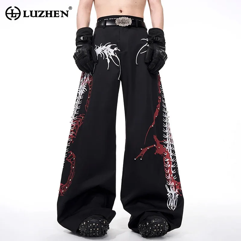 

LUZHEN 2025 New High Street Style Personalized Pattern Straight Casual Trousers Men Original Luxury Loose Wide Leg Pants JY1664
