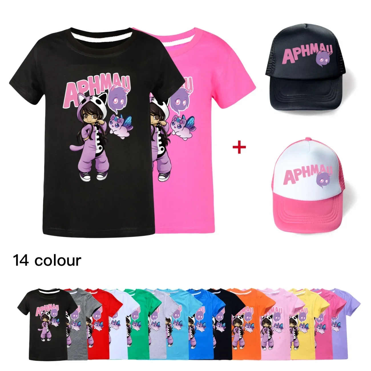 

APHMAU T-shirt Kids Funny T-Shirts Baby Boys Short Sleeve T Shirt & Sunhat Set Toddler Girls O-neck Tshirt Children Summer Tops