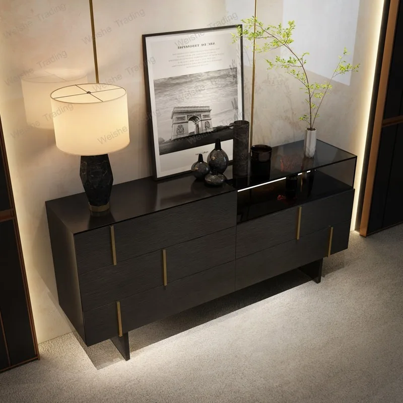 Light luxury bucket cabinet Modern simple living room Black porch cabinet Multifunctional storage glass cabinet