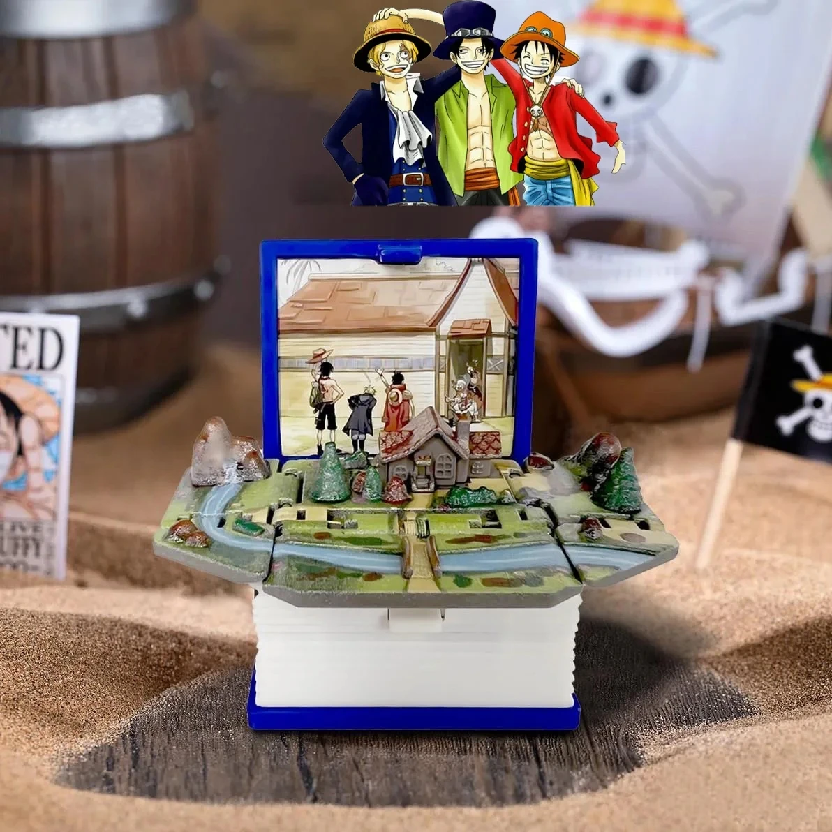 Ein Stück asl 3d Faltbuch Schlüssel ring Anime Figur Sabo Luffy Ace Rucksack Anhänger Auto Schlüssel bund Kinder Spielzeug Fans Geschenke