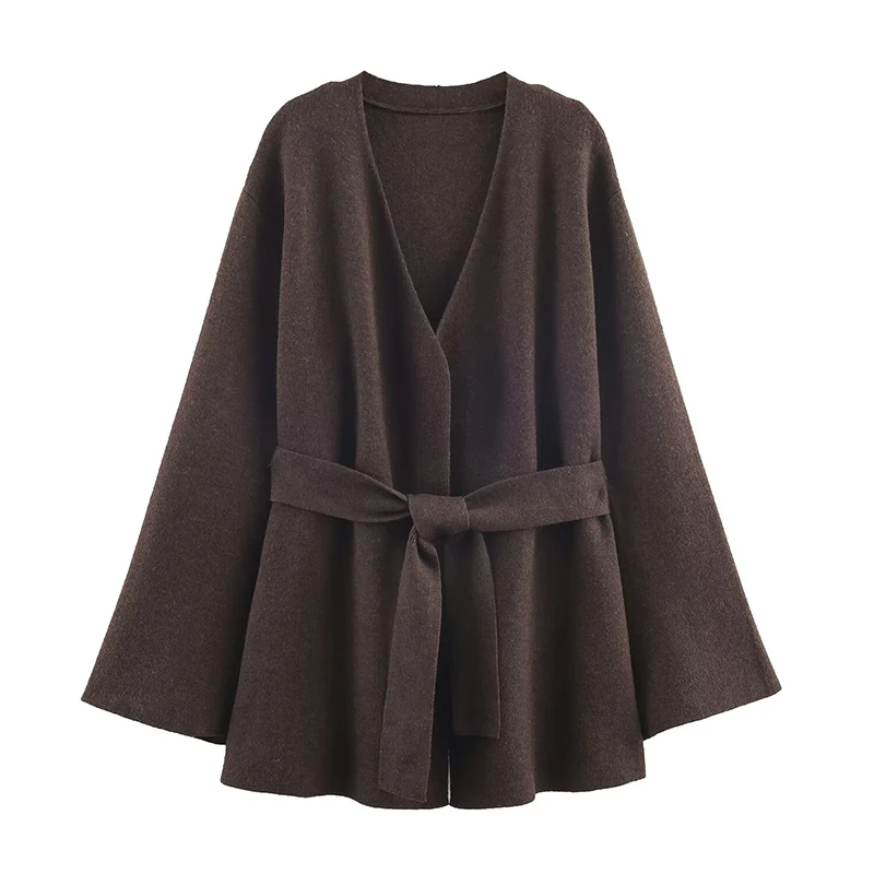 

Women Knitted Cardigan 2025 Fashion Long Sleeve V-Neck Solid Color With Belt Cardigan Women Hight Street Elegant Knitted Jacket