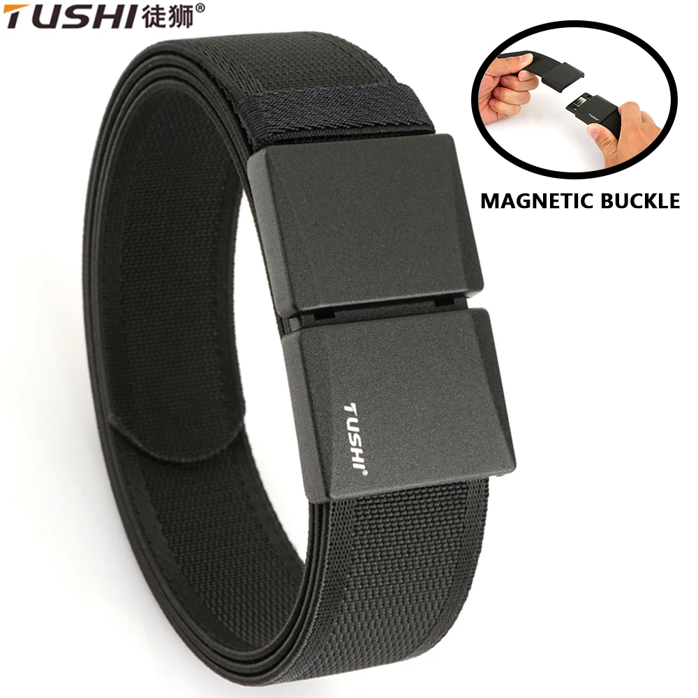 

Эластичный ремень с магнитной пряжкой TUSHI для мужчин, быстросъемная пряжка из сплава, унисекс, походный ремень, военный тактический ремень, эластичный пояс