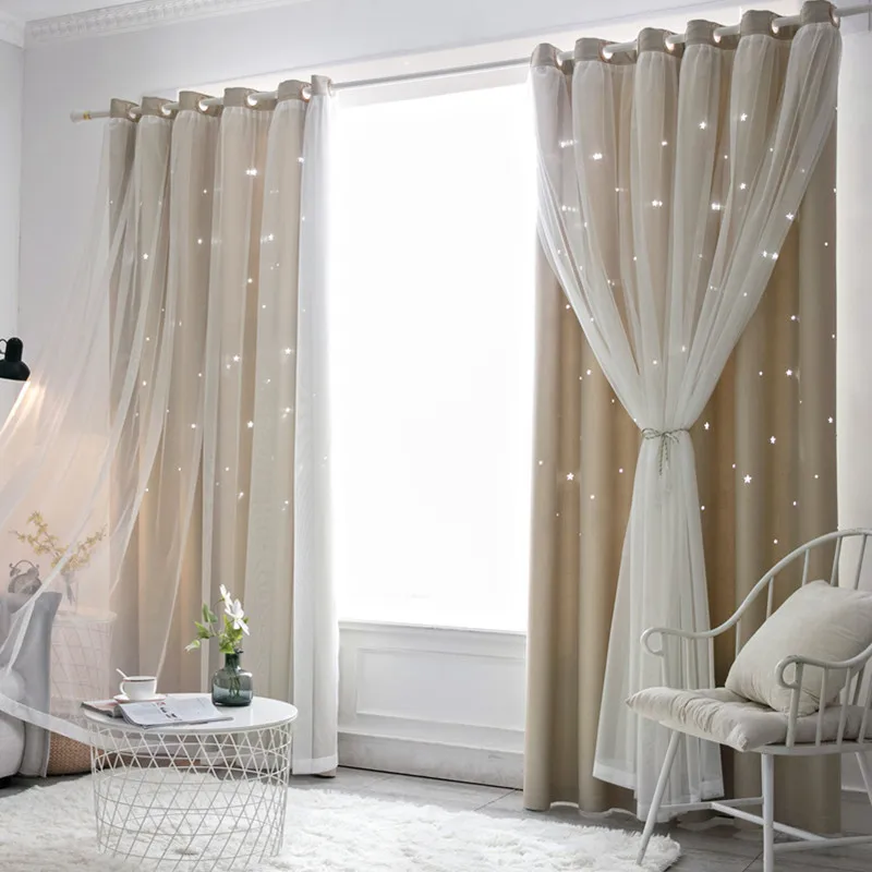 Star Curtain Blockout Window Curtain with Sheer Hollowed-out Treatment for Bedroom Living Room Farmhouse Free Hooks Grommet