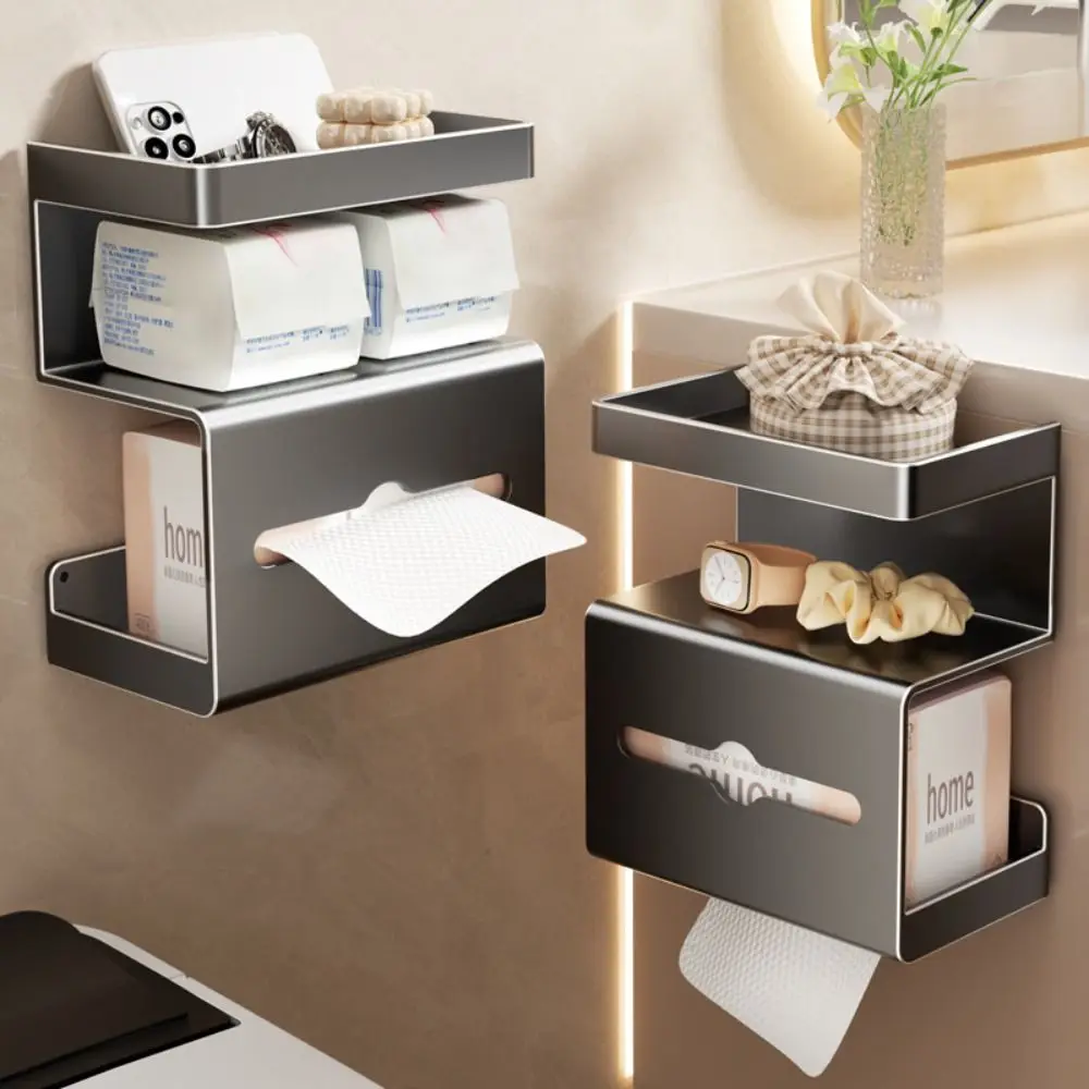 

Drill-Free Bathroom Tissue Box Three Layer Wall-Mounted Toilet Paper Holder Rustproof Space Saving Tissue Roll Holder