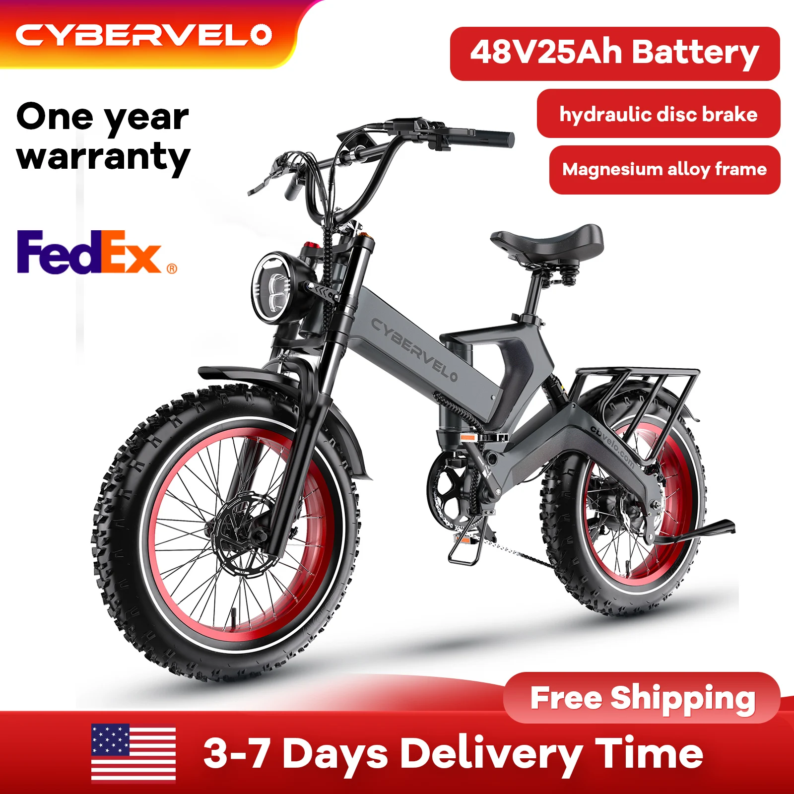 

Cybervelo EK6 Peak 2000W 25Ah Removable Battery Folding Electric Bike, 35MPH 100+Miles Range, 20" x 4.0" Fat Tire Foldable Ebike