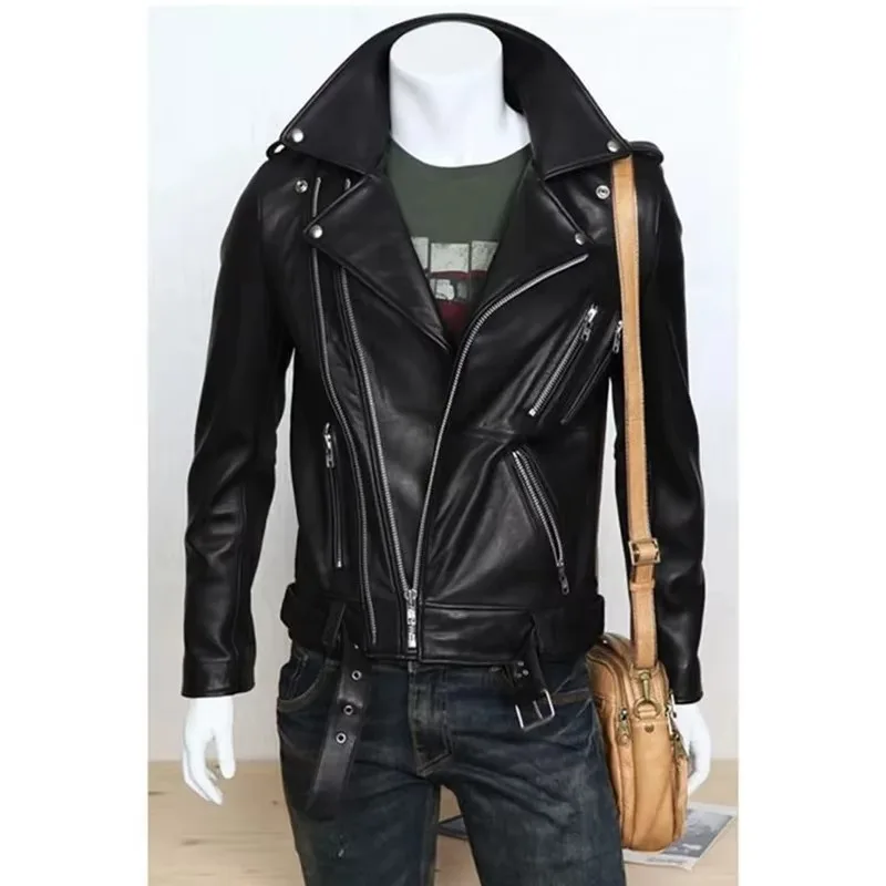 

Men's Leather Jacket Fashionable Casual Coat Motorcycle Style Regular Cut Chinese Brand Stock AE New Autumn Winter Collection