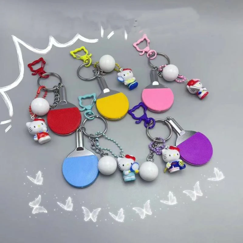 Kawaii Hello Kitty Table Tennis Pendant Sanrio Cartoon Simulated Racket Keychain Anime Peripheral Zipper Decoration Girl Gifts