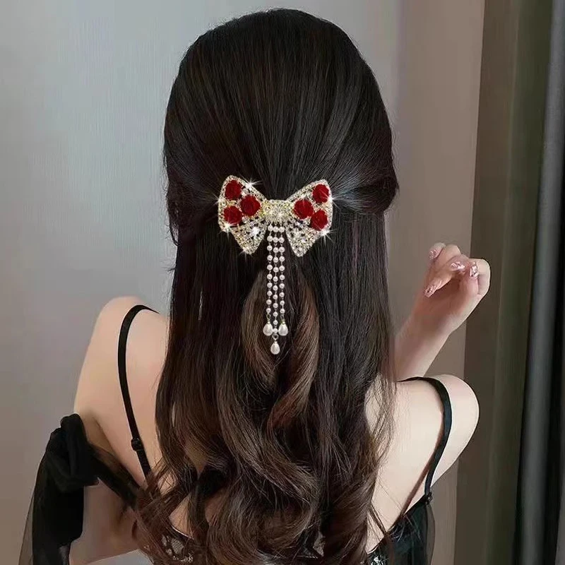 Bow Tassels, Pearl Clips, Headdresses, Girly Heads, Half Clips, Versatile Spring Hairpins, Fashion Temperament Hairpins