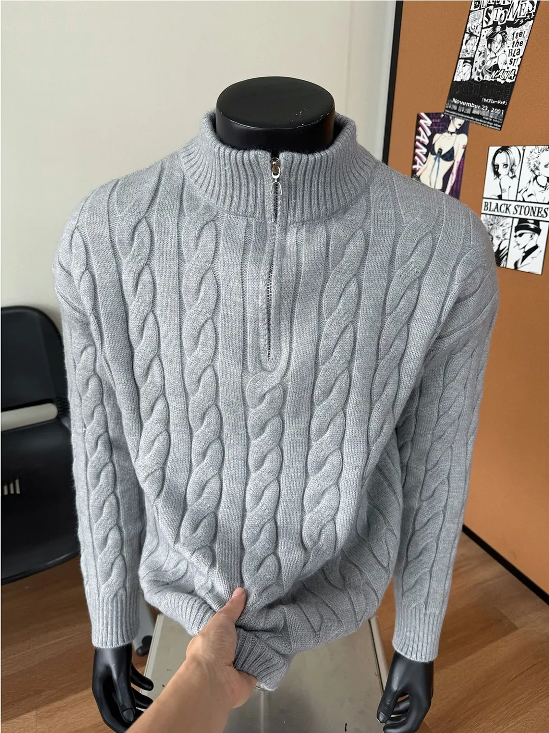 

Мужской свитер Briti Sle крупной вязки с молнией, осенне-зимний, теплый, мягкий, из полиэфирного волокна