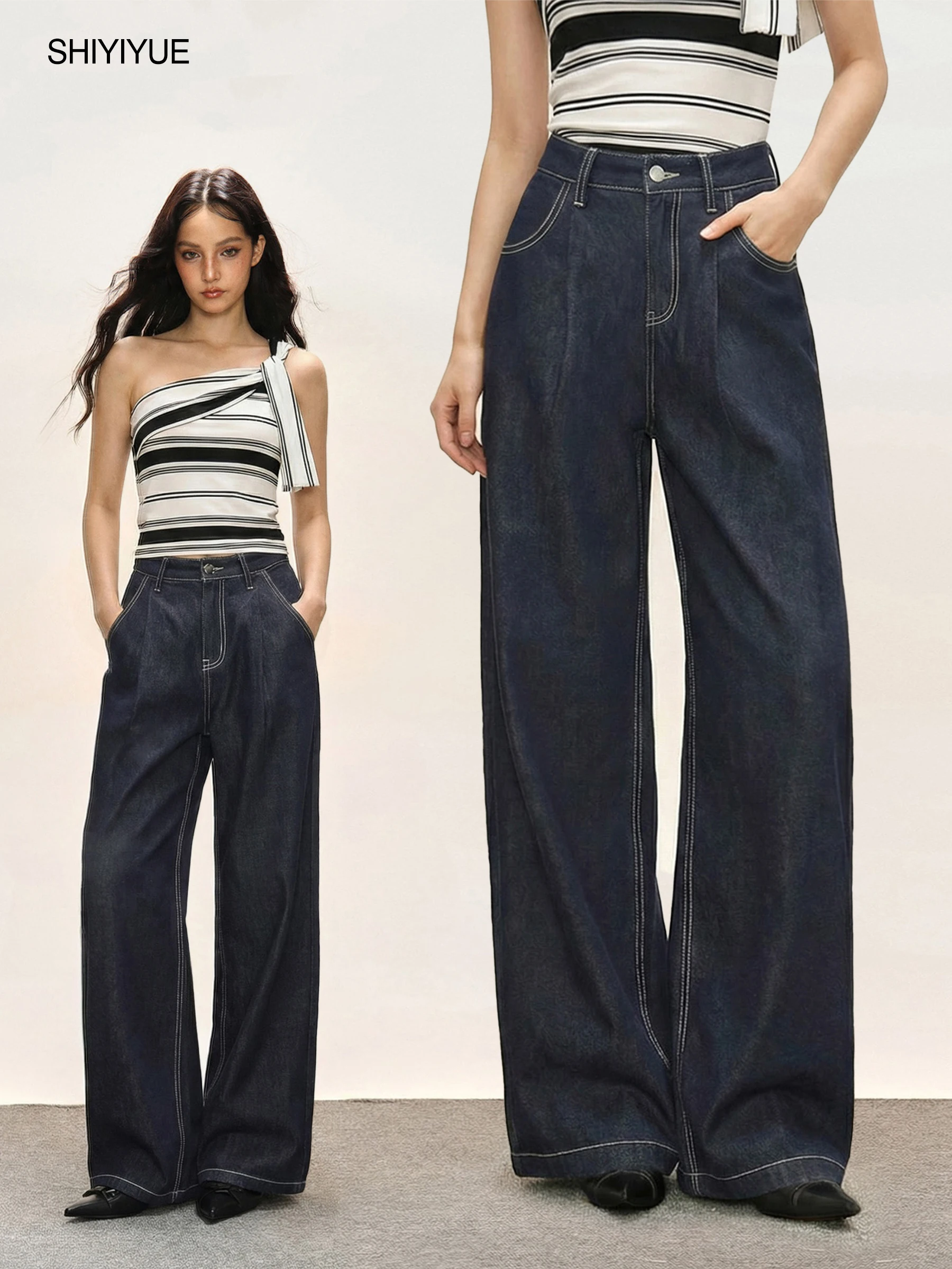 

Женские джинсы Deep Blue Denim с высокой талией, свободного прямого кроя, в американском ретро-стиле, дизайн ноября, летние, повседневные, однотонные