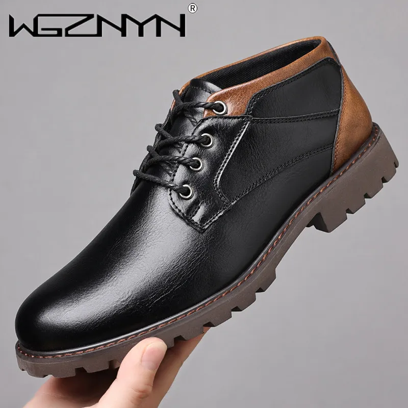 Luxury Vintage Men Boots New Autumn Winter Shoes High Quality Men's Leather Boots Side Zipper Men's Ankle Botas Large Size 39-48