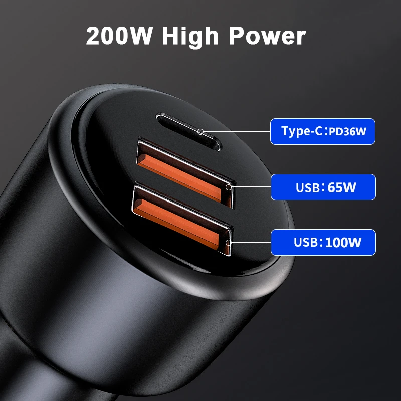 200W Car Charger 100W SFC Fast Charging + 65W Supervooc 2.0 +PD 36W Quick Charger for iPhone 13 Huawei HONOR OPPO Realme OnePlus