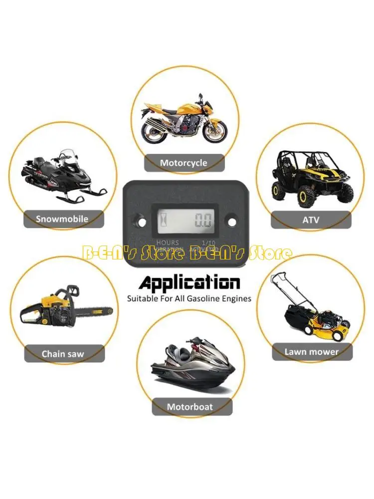 Y1AD Tach Vibration Hour Meter Hour Counter RPM Counter Waterproof, LCD Screen Operating Hour Meter for All ATV Petrol Engine