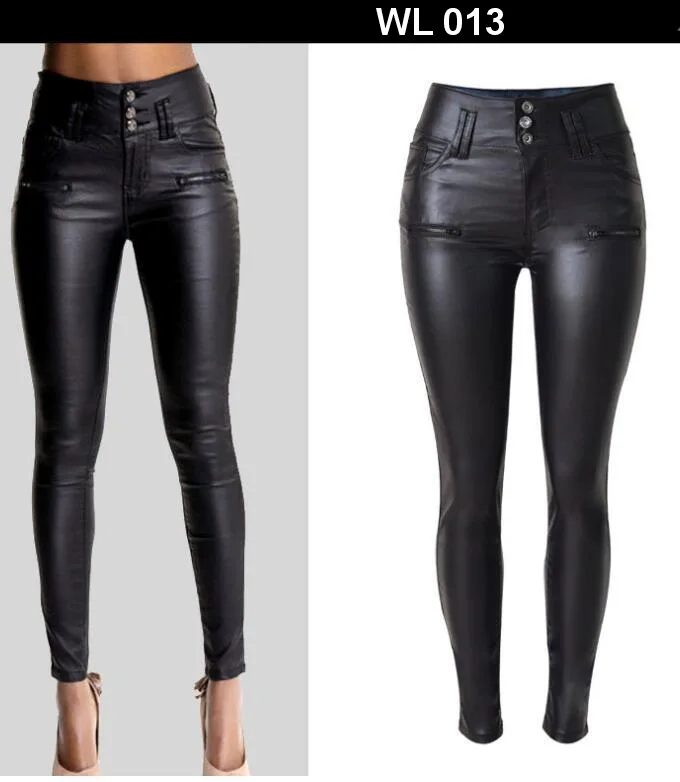 Pantalon en similicuir pour femme, pantalon crayon skinny à double fermeture éclair élastique, styles multiples, FJM Moto Bar