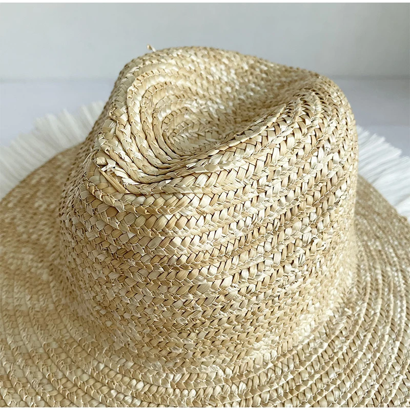 Sombrero de paja con protección solar para mujer, sombrilla versátil para playa, ala grande, accesorios de versión coreana para verano