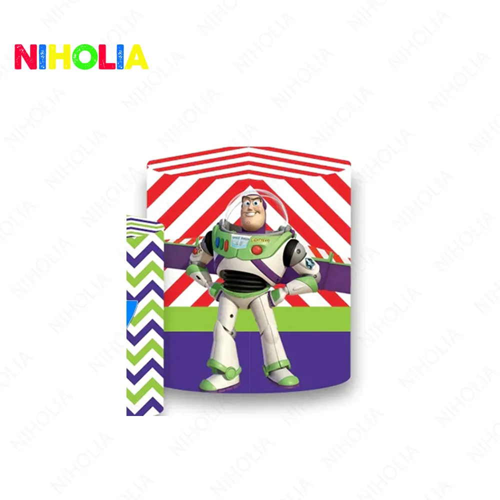 Disney Buzz Lightyear Round Backdrop Boys Birthday Party Decor Blue Sky Background Cylider Cover Photo Booth Prop