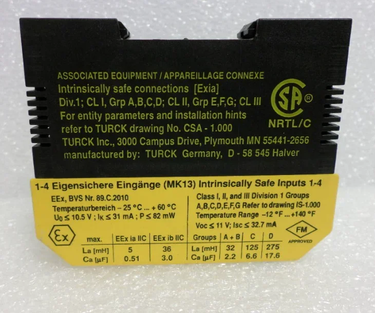 2026 Turck MK13 - 121Ex0 - R/230VAC Intrinsically Safe Dual - Channel Signal Isolator for Industrial Automation