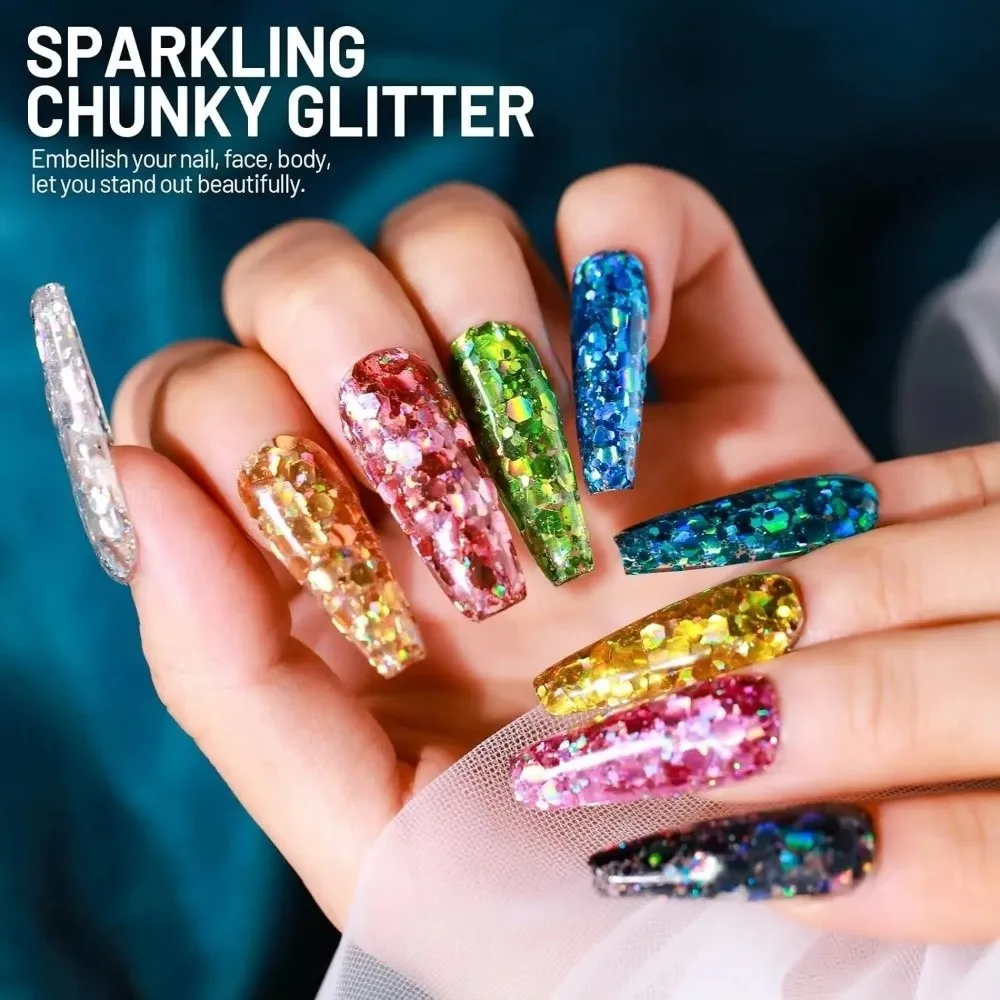 50G PET Nail Diamond Glitter Sequins Hexagon Laser Shimmer Nail Glitter Multicolor Holographic Glitter Powder