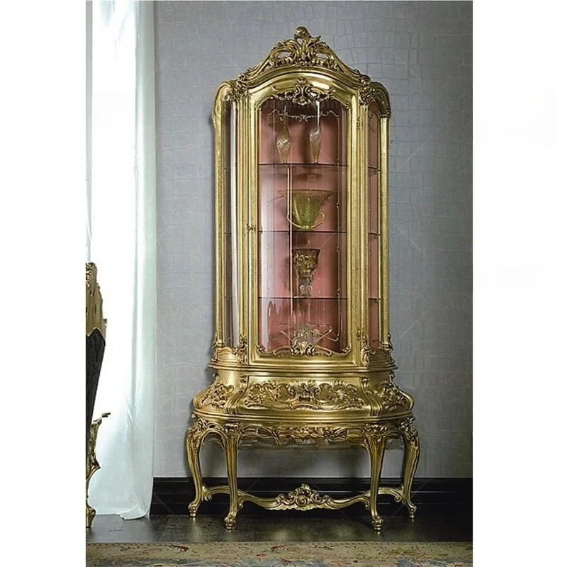 French royal luxury gold wood carving living room cabinet