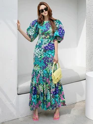 Summer New Korean Style Fashion Dress Fishtail Print Floral Daisy Slim Round Neck Dress Elegant Evening Dresses for Women 2023