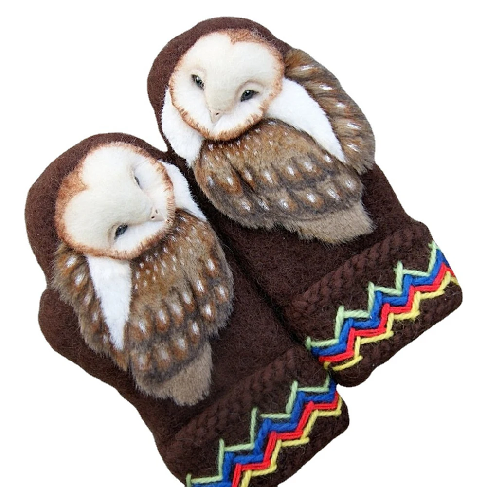 New Lady Hand Knitted Wool Gloves For Winter Warm Cute Owls Gloves Mittens Gloves For Women Girls Christmas New Year Gifts 2023