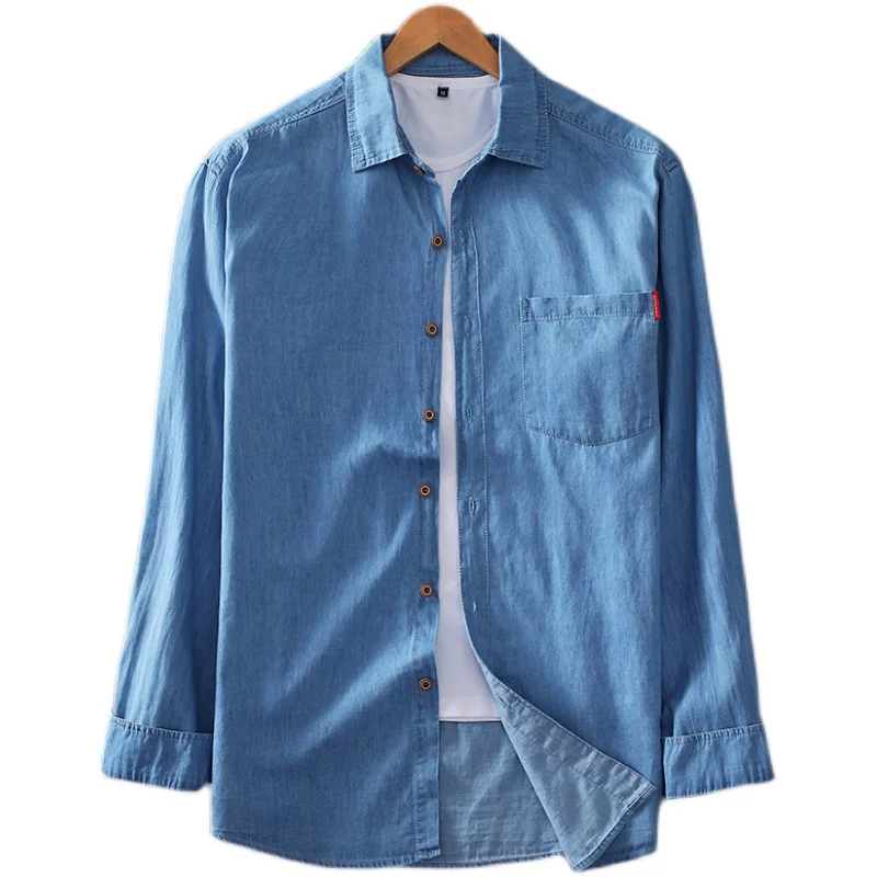 New Fashion Denim Shirt Men\'s Work Wear Long Sleeve Shirt Spring and Autumn Wear European and American Washed Shirt Size XL-8XL