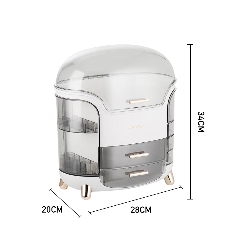 صندوق تخزين مكياج أنيق ، منظم بسعة كبيرة مع أدراج ، حاملات أحمر شفاه ، مقصورات فرشاة دوارة ، أبيض ، 28x20x34cm #6