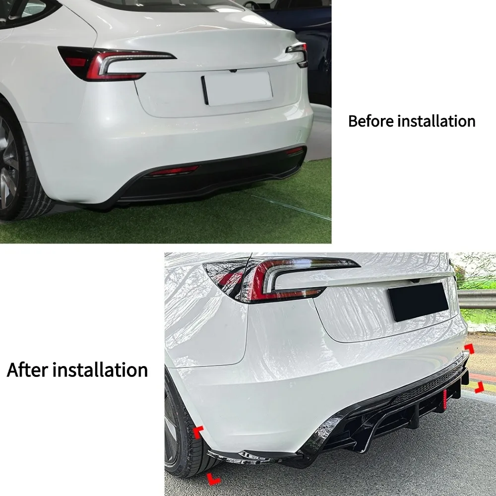 For Tesla Model 3 2024+With lights Rear Bumper Diffuser Protector Spoiler Lip Side Splitters Decoration Modified Accessories