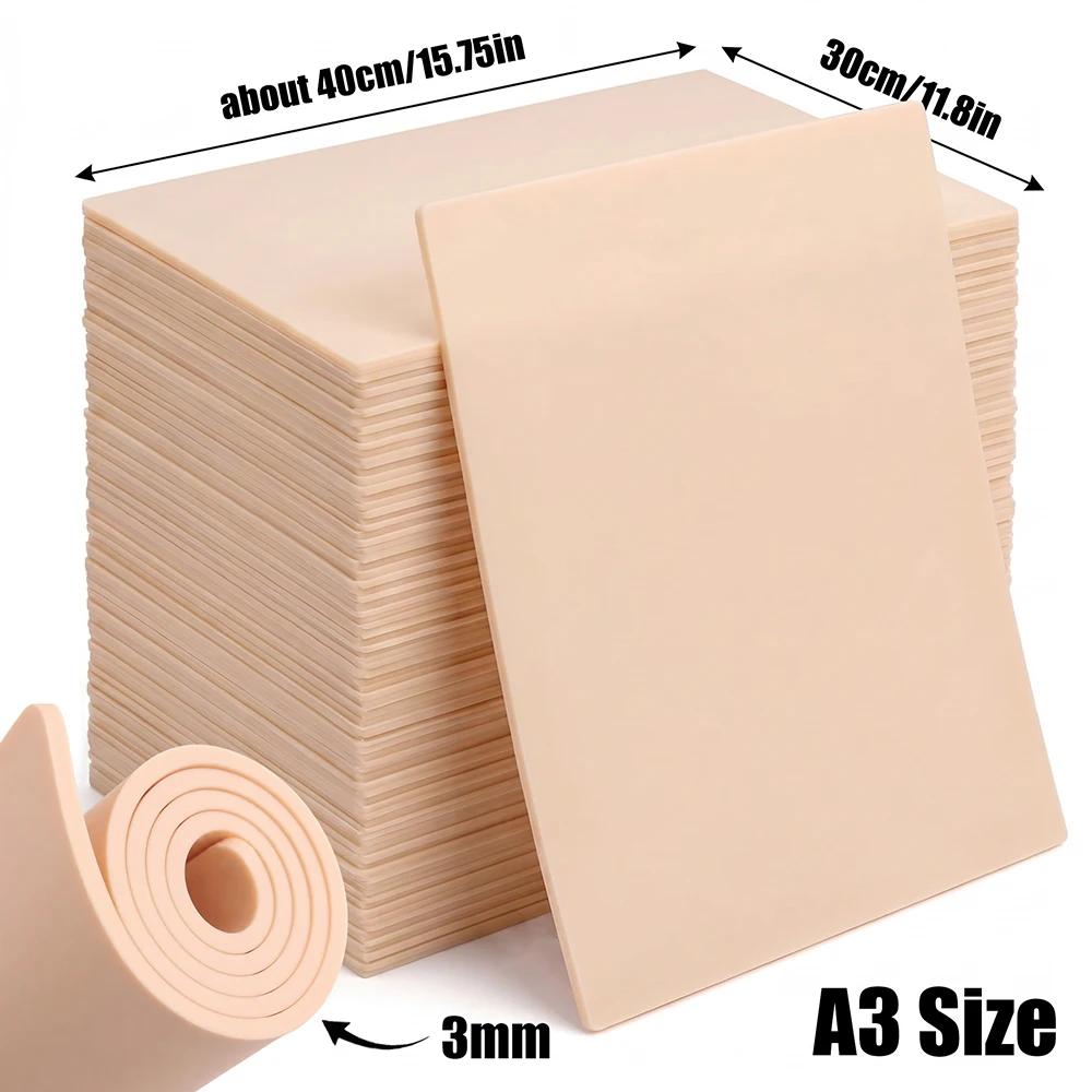 A3 Size Tattoo Practice Skin 3MM Large Silicone Fake Tattoo Skin Double-Sided Blank Tattoo Training Synthetic Skin Accessories