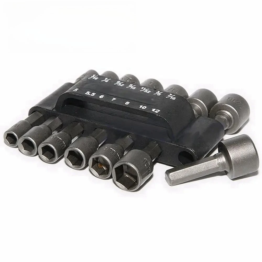 14Pcs Power Nut Driver Drill Bit Set SAE Metric Socket Wrench Screw 1/4"Hex Shank Wrench Tool Set Snap Cross