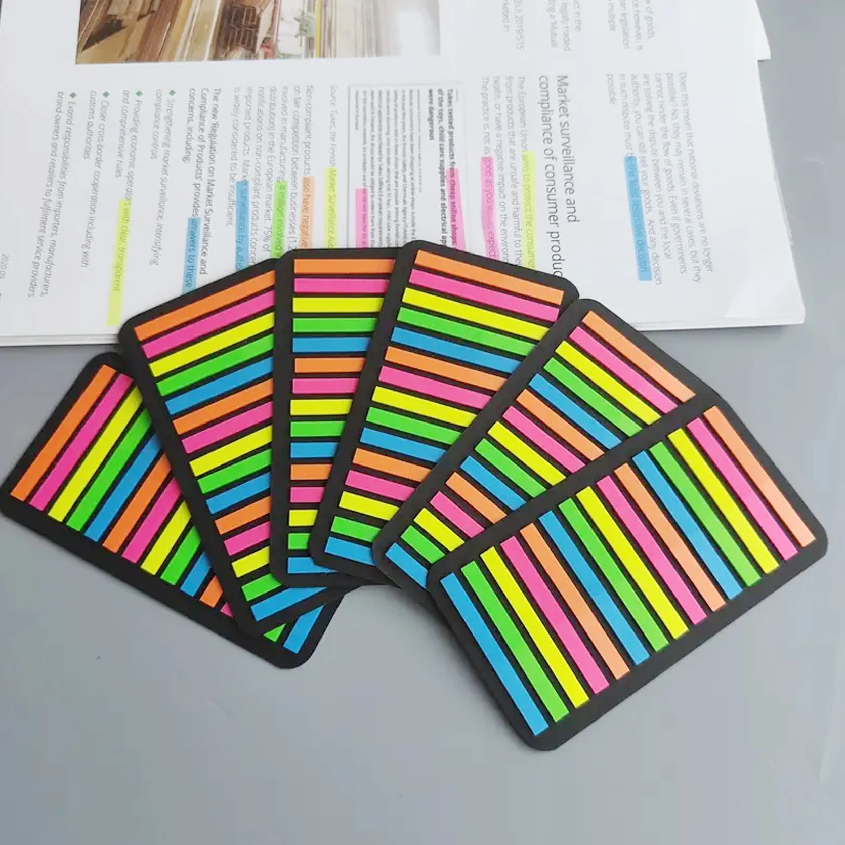 6 Packs Neon Color Thin Sticky Strips, Transparent Self-Adhesive Page Markers, Colorful Index Tabs for Books, Office & School
