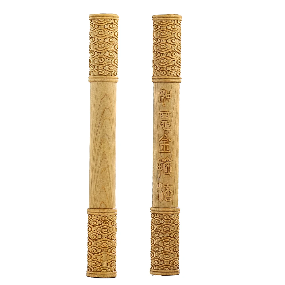 Natural Wood Hand Carved Ruyi Golden Cudgel Feng Shui Home Decoration Paperweight Centerpiece Hand Play Magic Cudgel Accessories