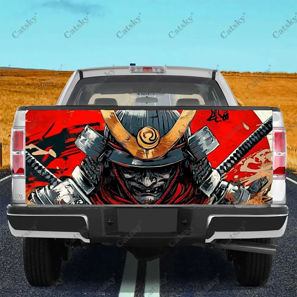 Japanese Samurai Print Car Tail Trunk Protect Vinly Wrap Cover Decal Auto Accessories Hood Decor Sticker for Off-road Pickup