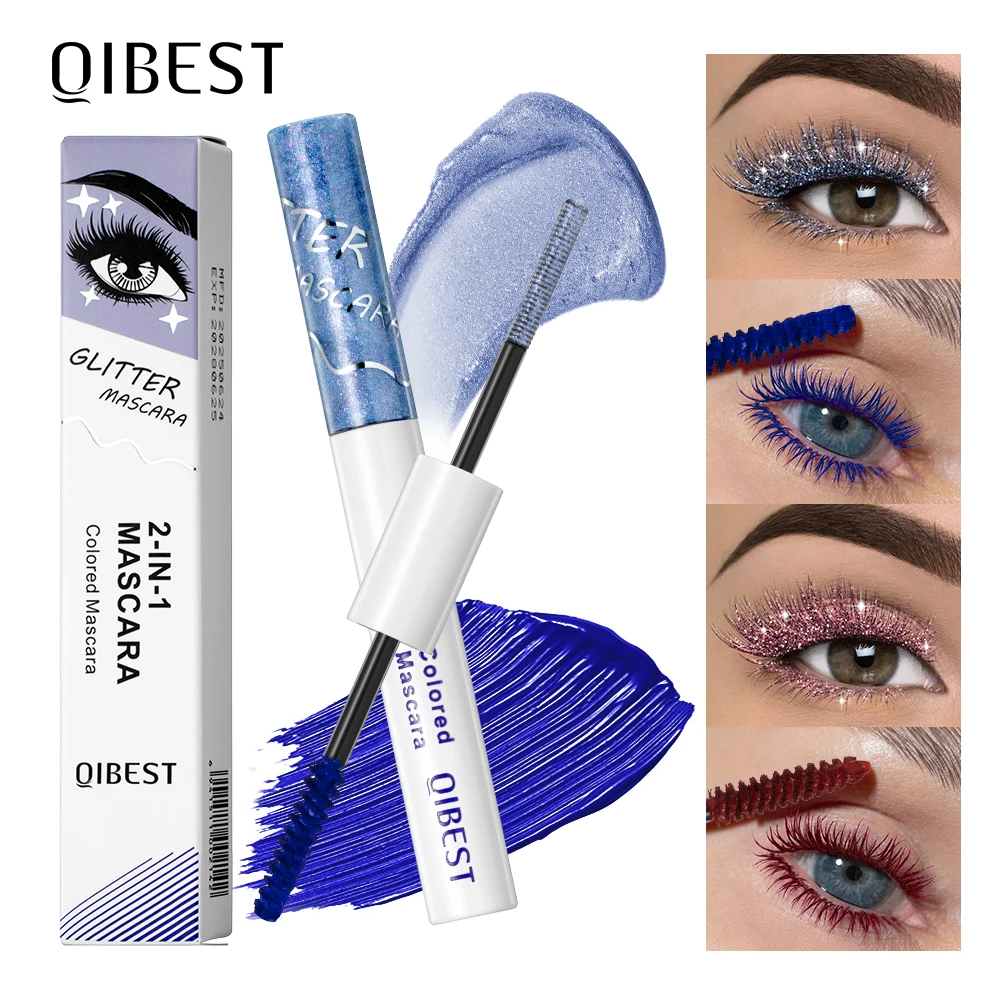

QIBEST Double Head Diamond Glitter Mascara Lasting Colored Mascara Eyelashes Pink Blue Green Red Brown Voluminous Mascara Rimel
