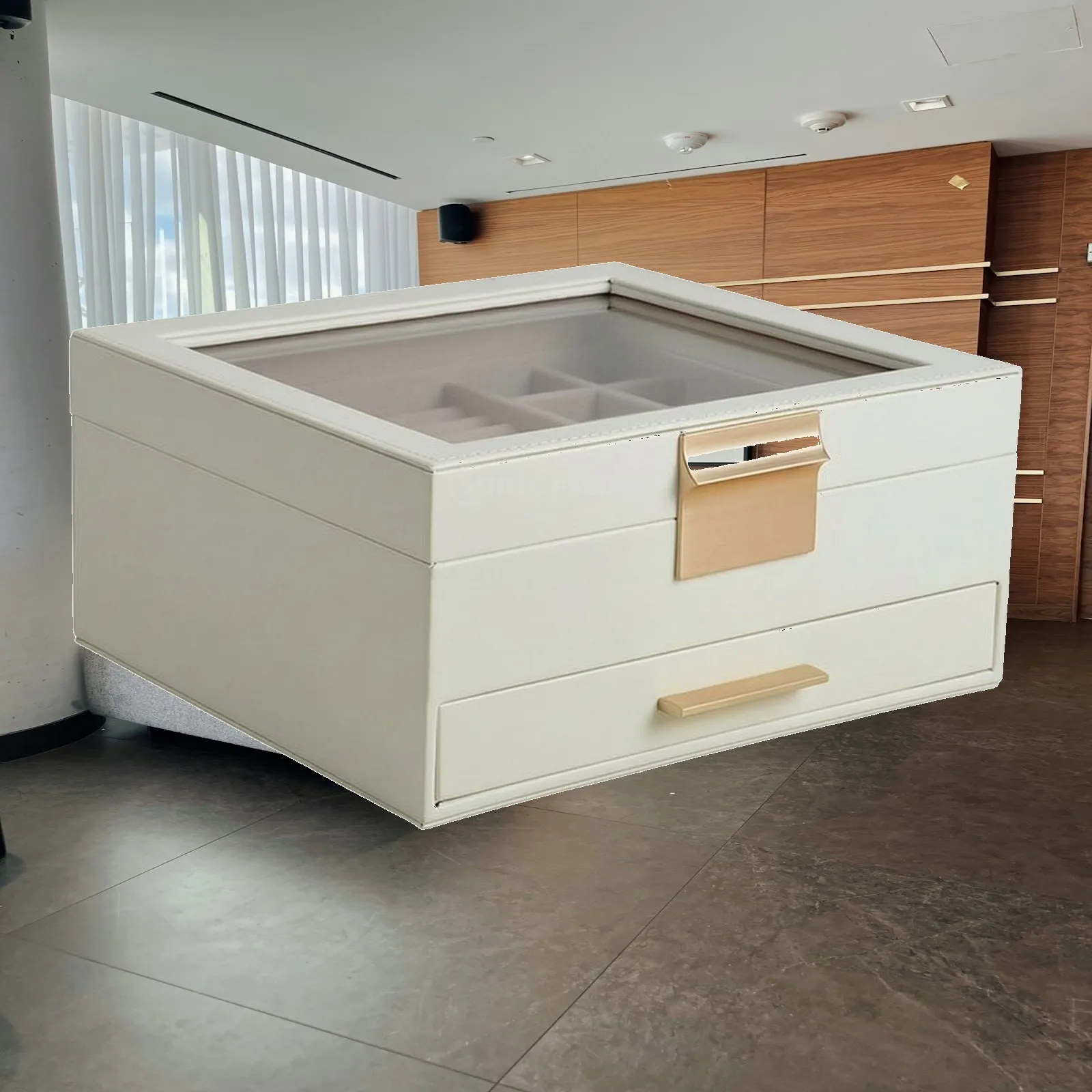 Jewelry Box with Window Lid Safeguarding Jewelry Box with Drawer Hard-Sided Compact for Dresser, Travel