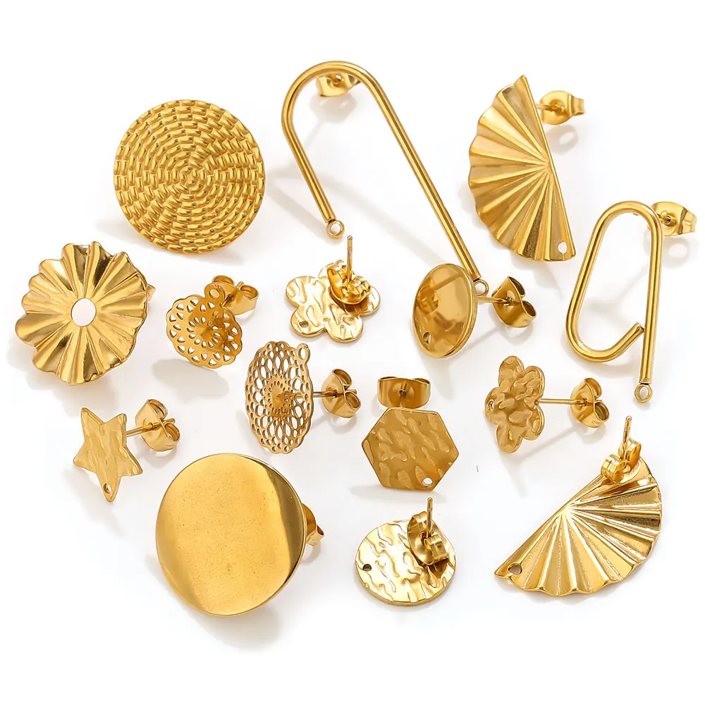 10pcs Stainless Steel Earrings 18K Gold Plate Flower Hooks Posts Earrings Base for Jewelry Making Supplies Wholesale Waterproof - view 3