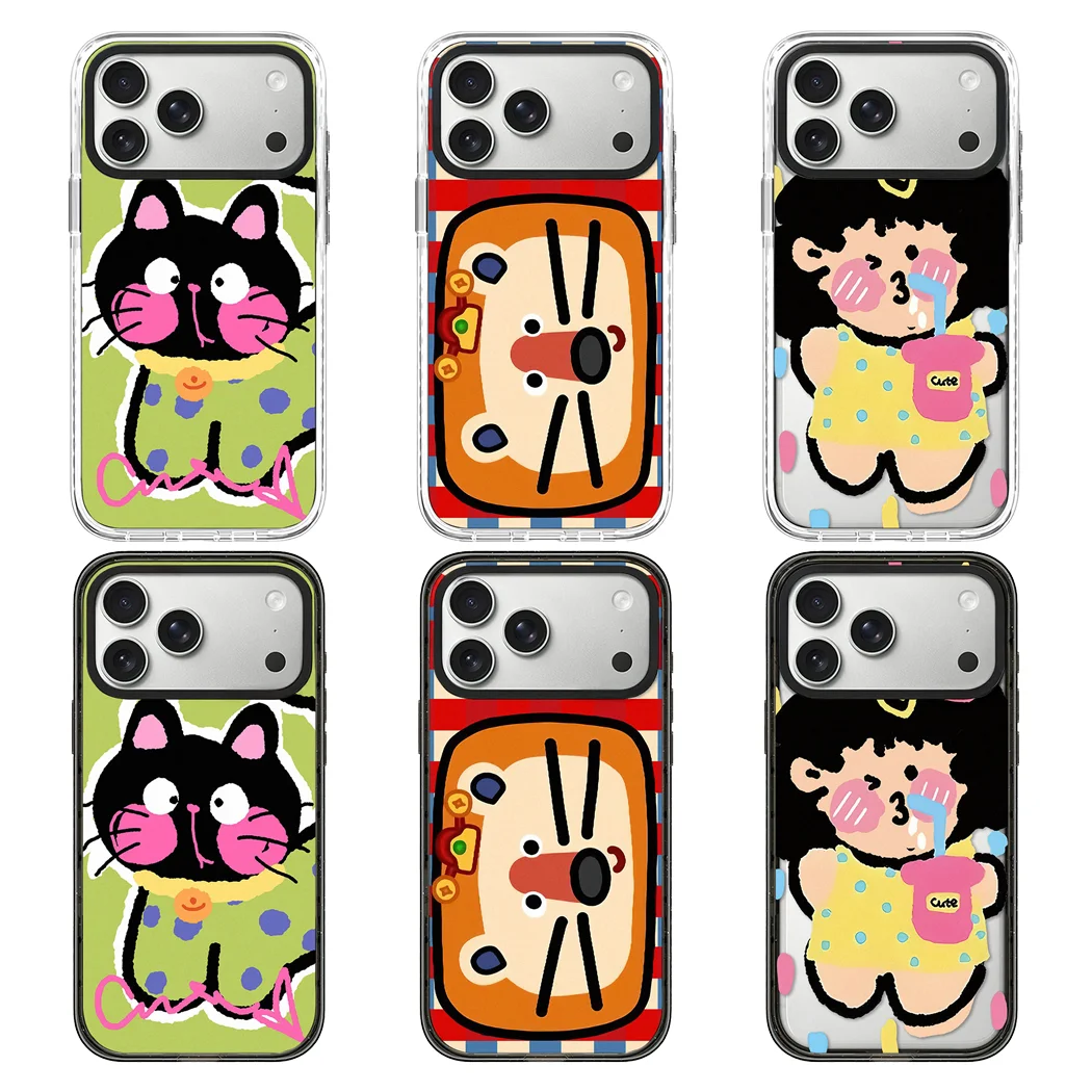 

Cartoon Cat Tiger 2.0 Acrylic Black Border Phone Cover for IPhone 12 13 14 15 16 17 Pro Max Case for IPhone 17 Air