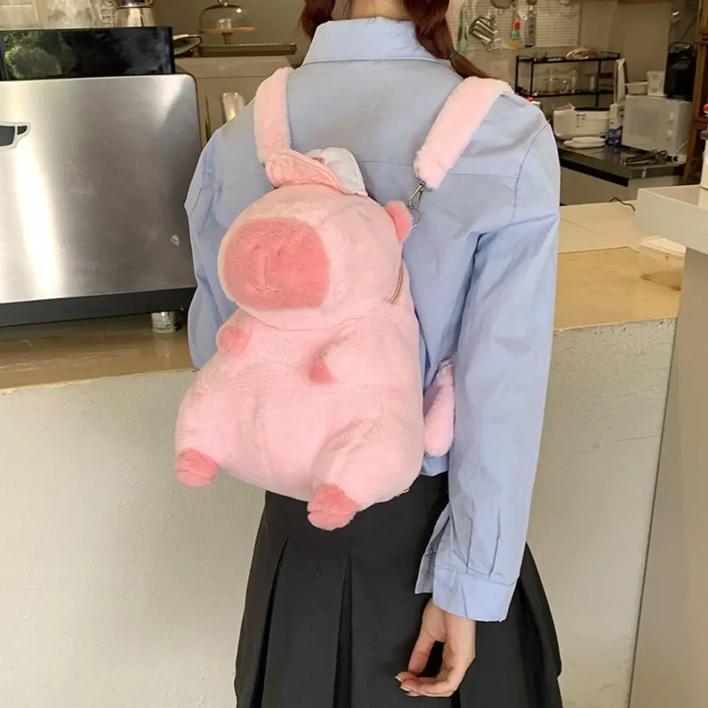 PP Cotton Capybara Plush Backpack Cartoon Animal Fluffy Capybara Plush Shoulder Bag Large Capacity Storage Cartoon Crossbody Bag