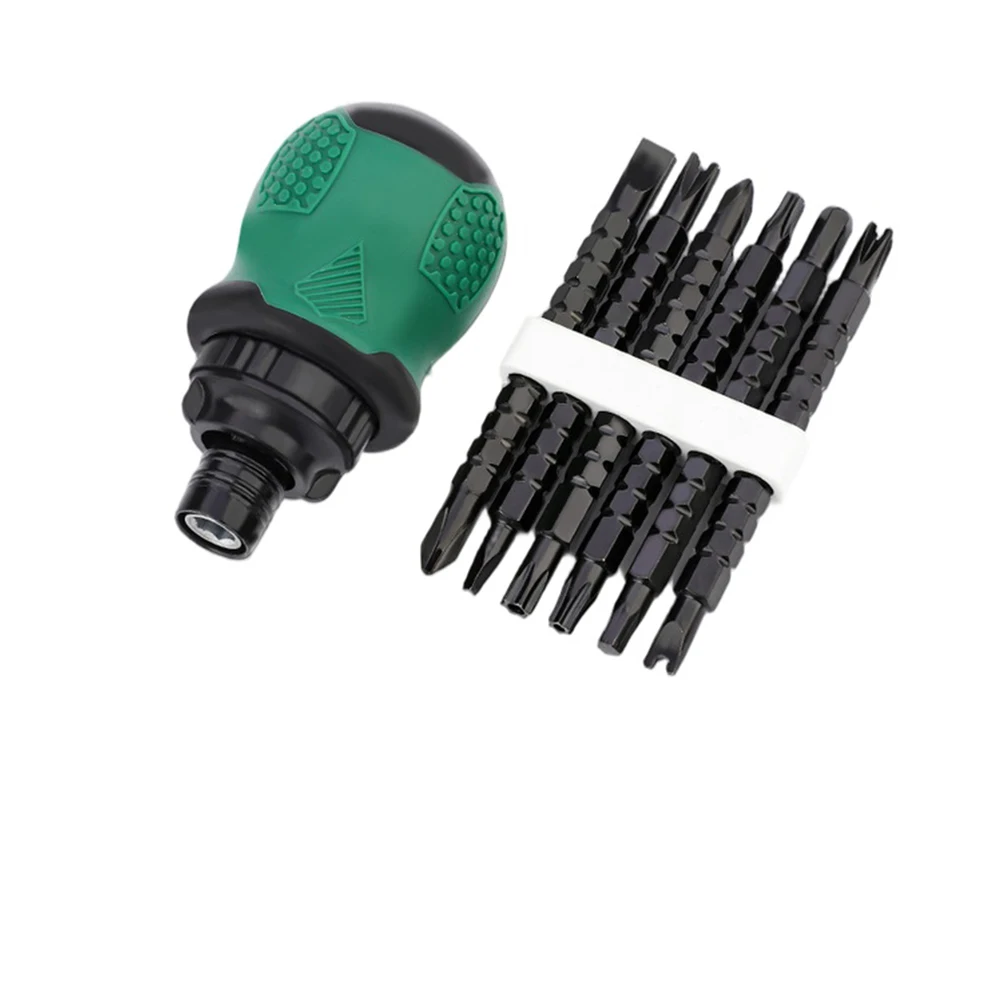 7pcs Short Handle Ratchet Screwdriver Set Groove Bits Adjustable Length For Electronics Furniture Assembly Kit