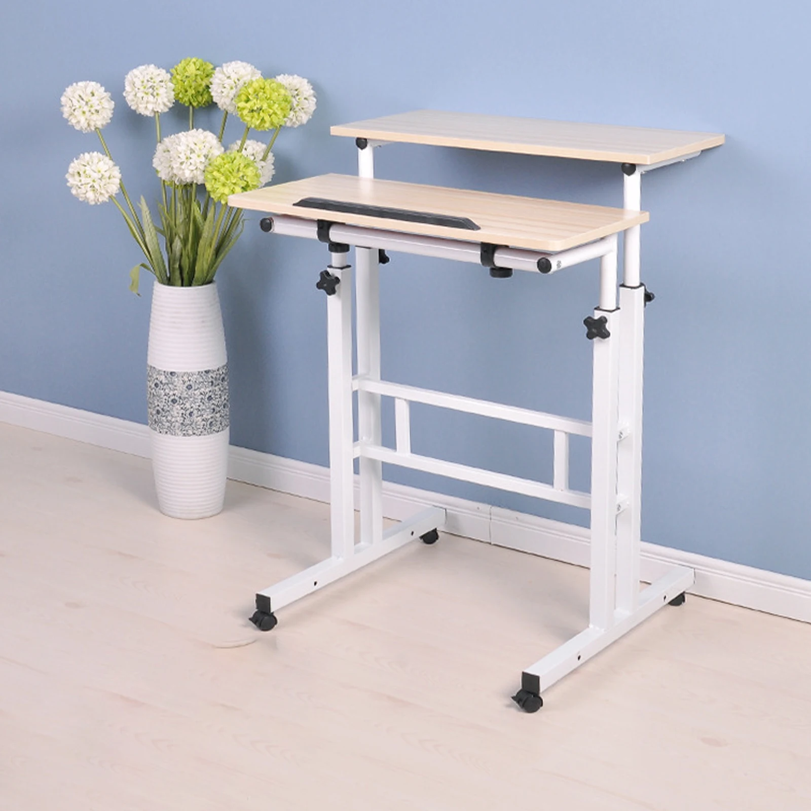 Mobile Standing Desk, Adjustable Height, Roling Sit-Stand Desk, Small Standing Computer Desk Workstation on Wheels